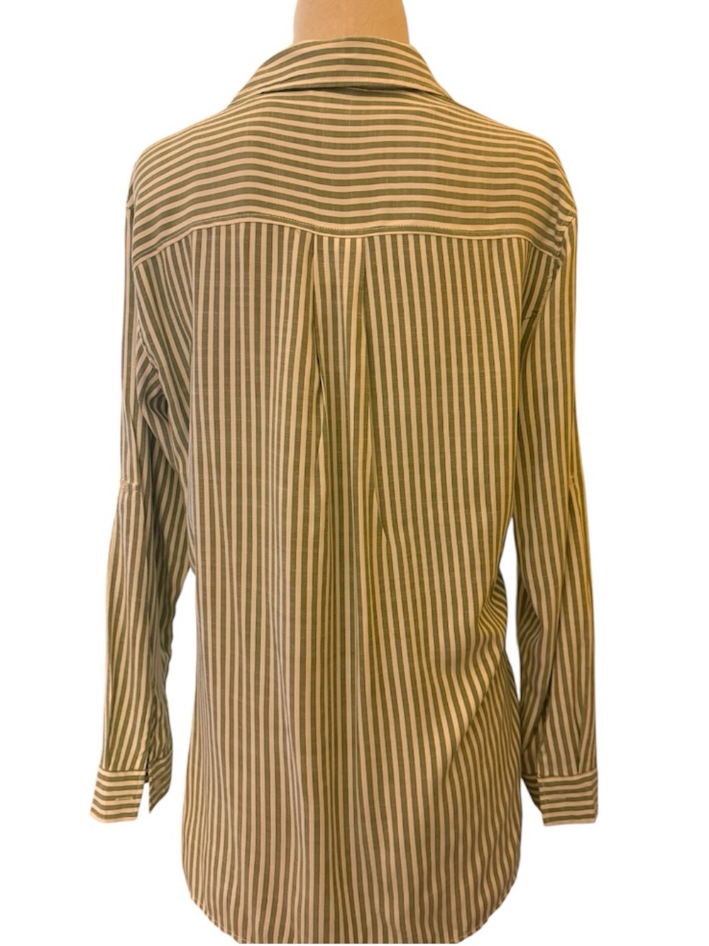 MAX STUDIO Stripe Oversize Long Sleeve Button-Up Tunic in green/ivory Sz M - Picture 14 of 15
